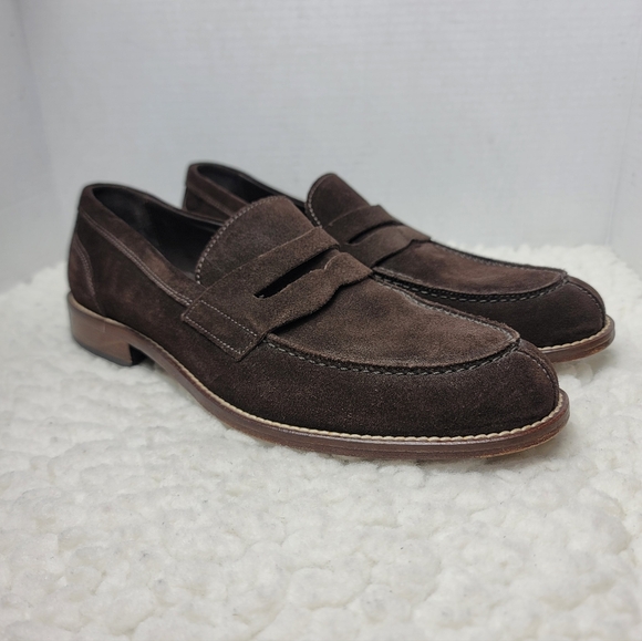 Testoni Basic Men’s 11M Brown Suede Penny Loafers Slip On Dress Shoes - Picture 1 of 12